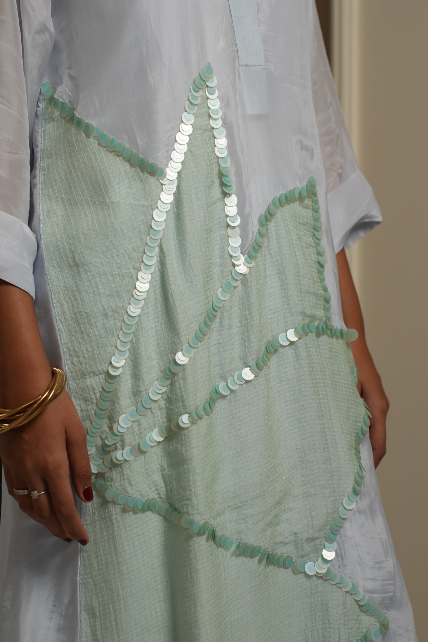 Ice blue panel kurta set