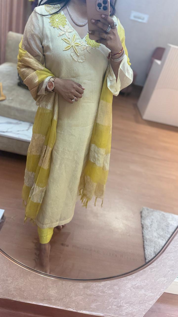 Tissue floral patch kurta set