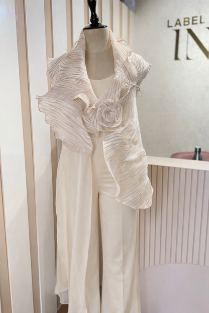 Pleated organza drape top and pants