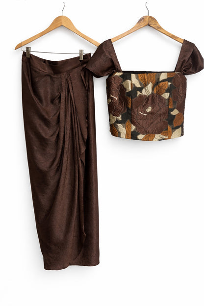 Floral  brown corset top and drape skirt