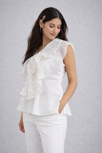 White drape peplum top