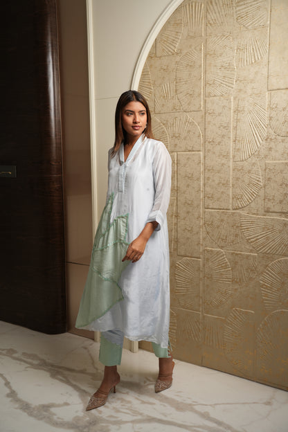 Ice blue panel kurta set
