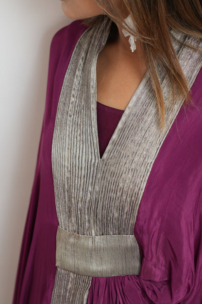 Structured cowl cape and drape skirt