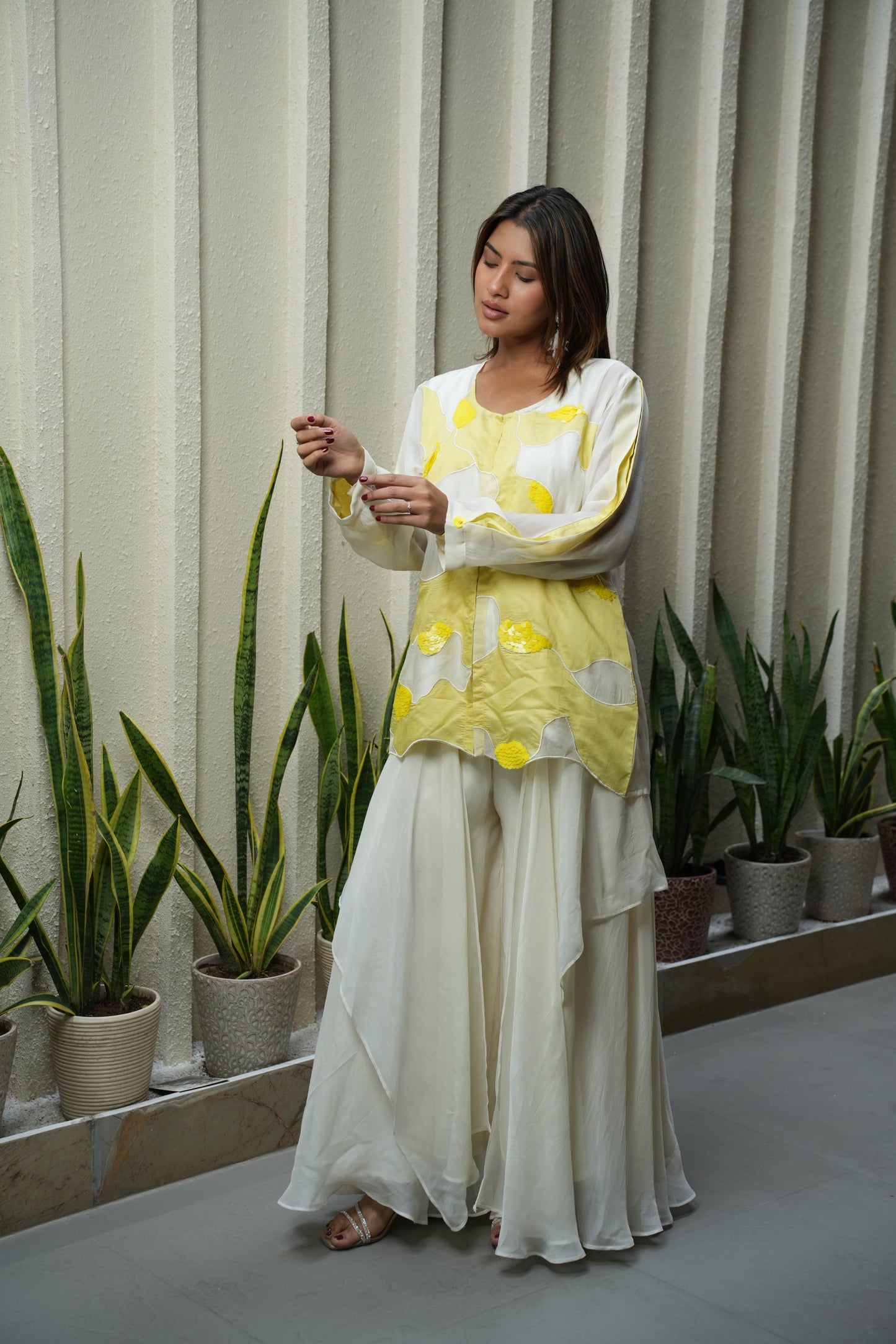 Organza wave patch shirt set