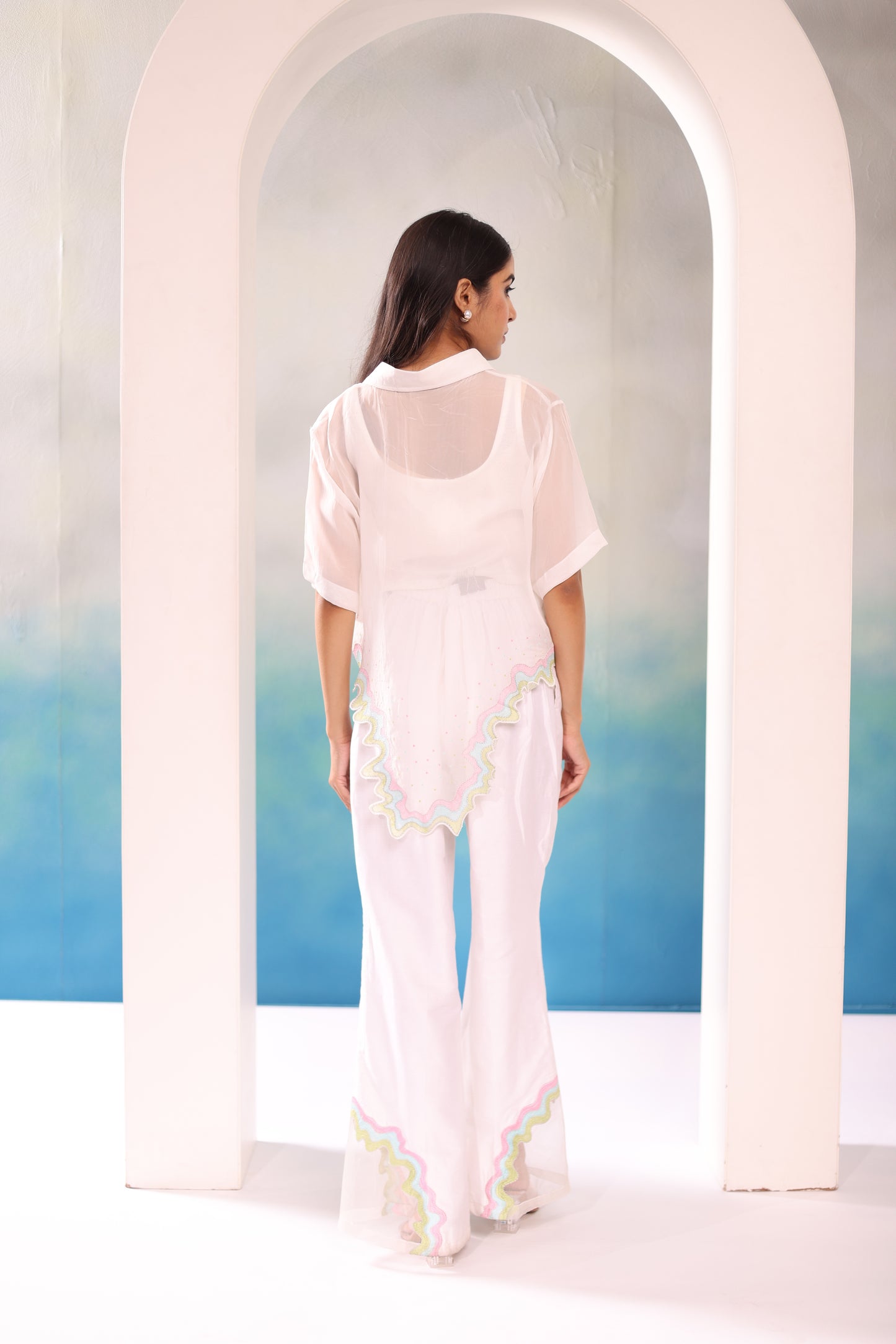 Sheer embroidered hem Coord set