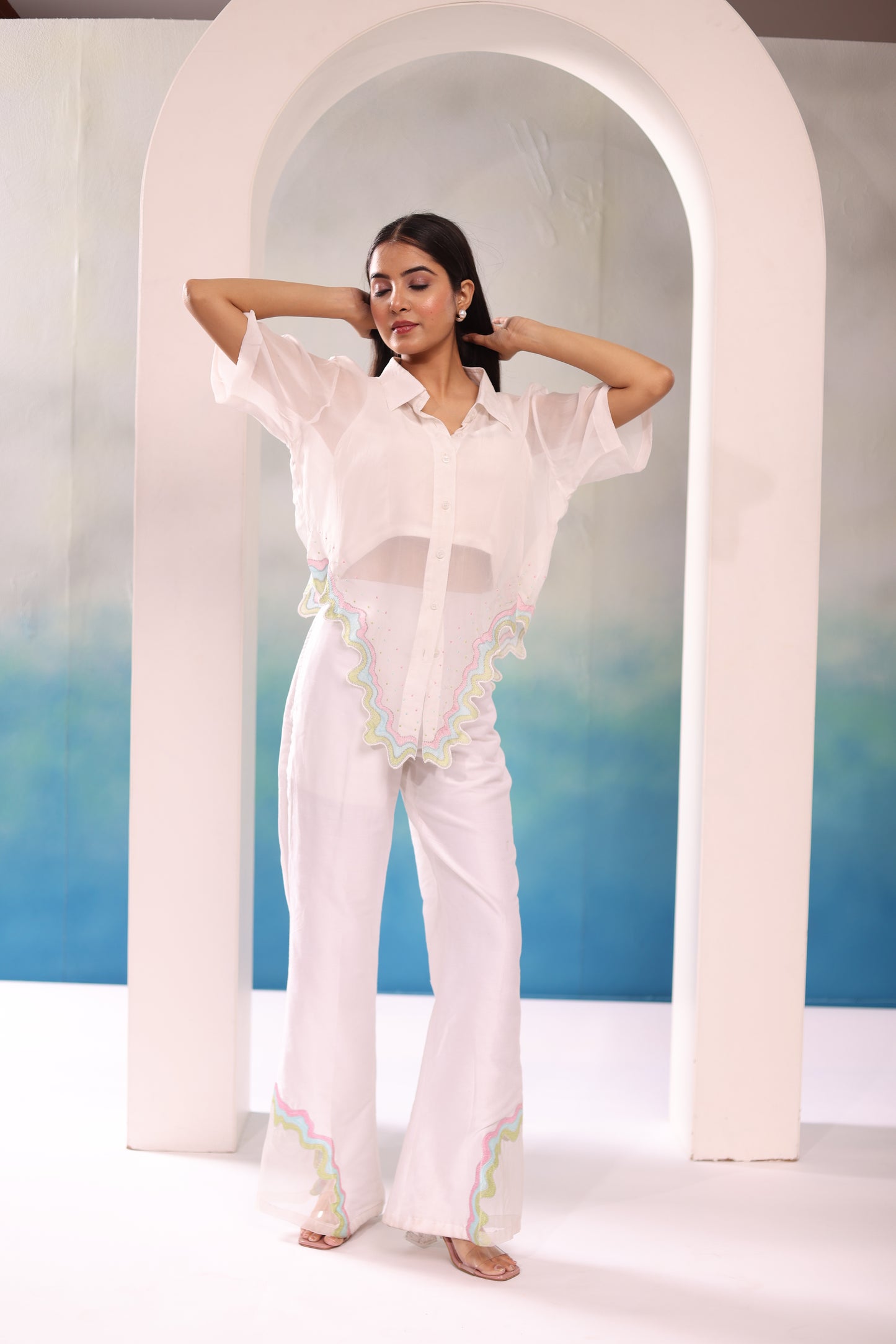 Sheer embroidered hem Coord set