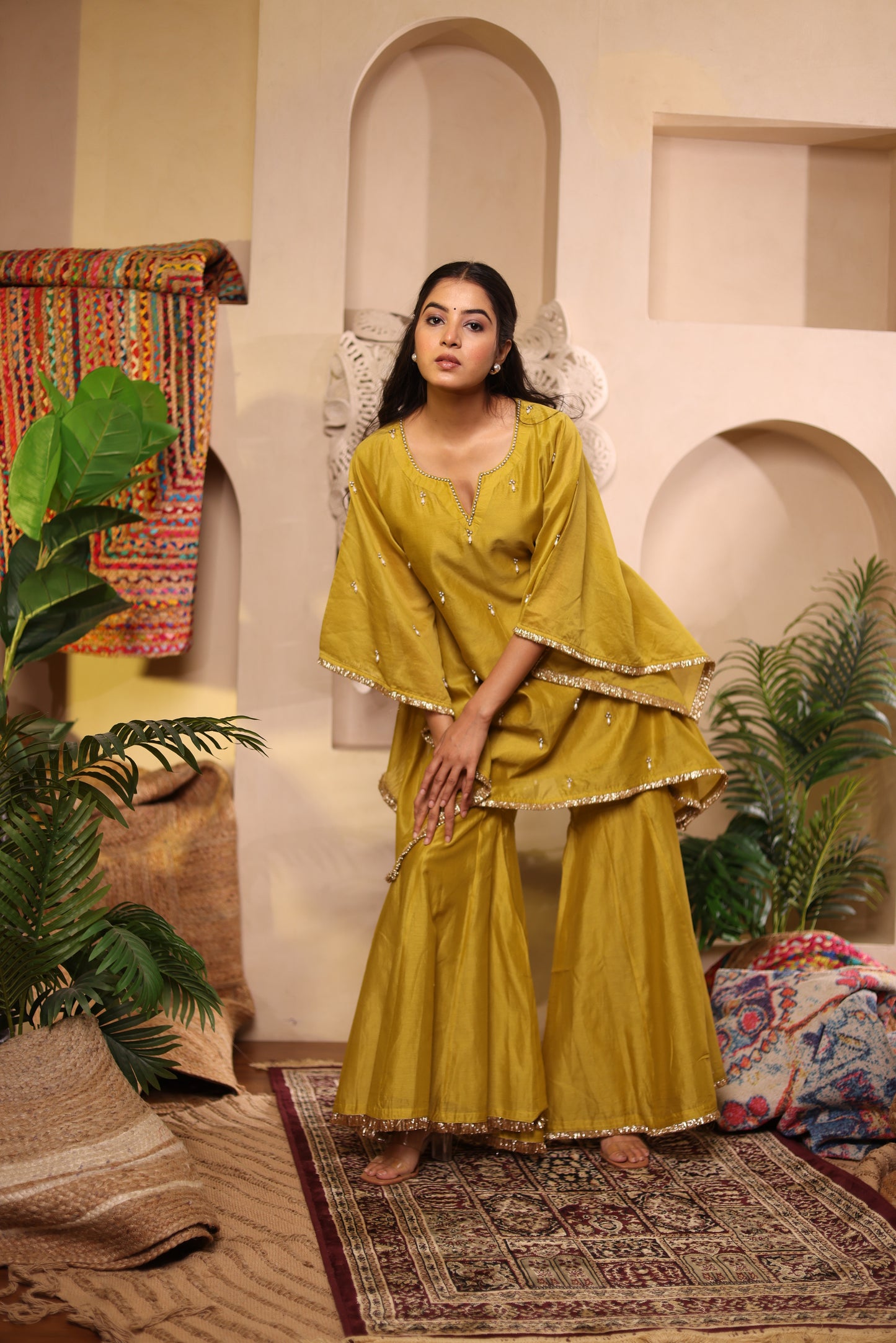 Lime Gleam Sharara Set