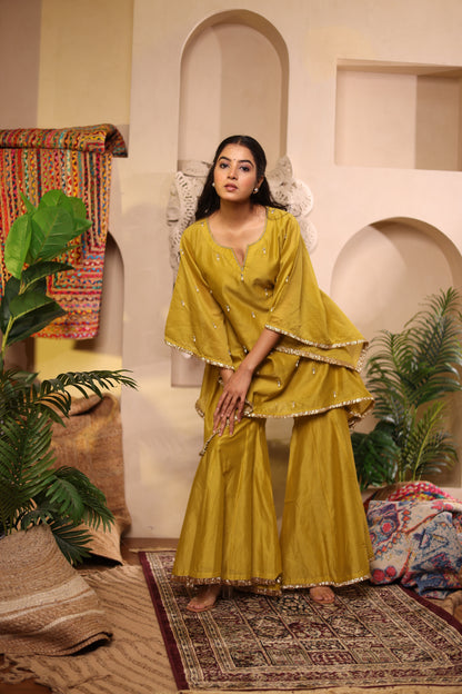 Lime Gleam Sharara Set