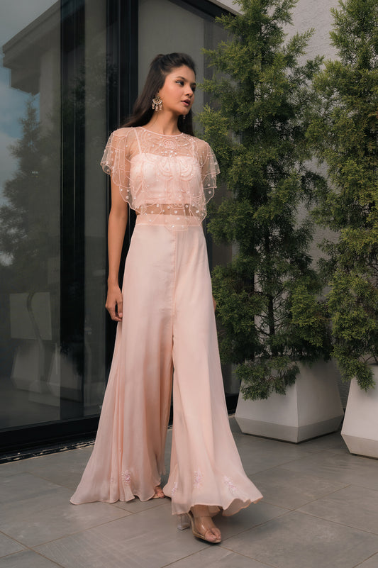 Embroidered cape with Palazzo