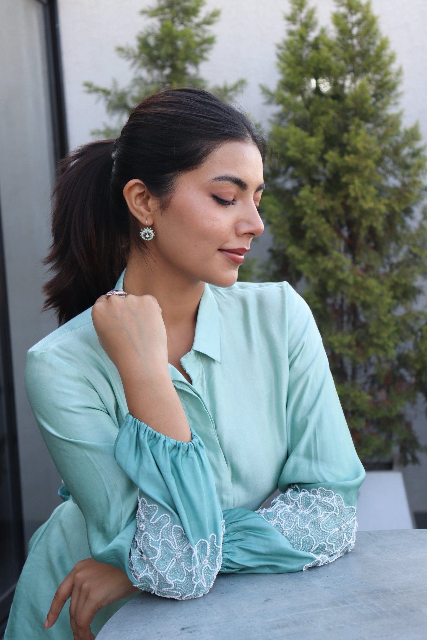 Floral Puff sleeves Shaded Coord