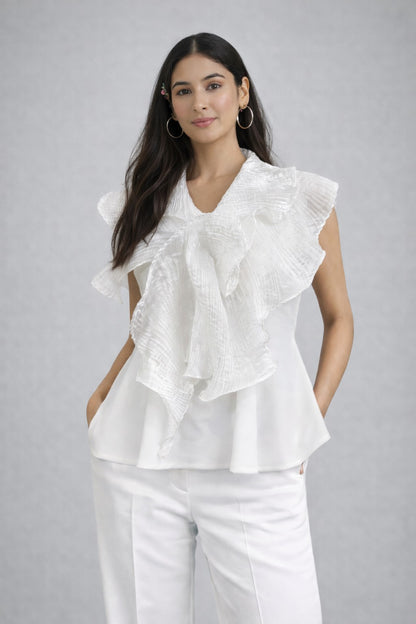 White drape peplum top