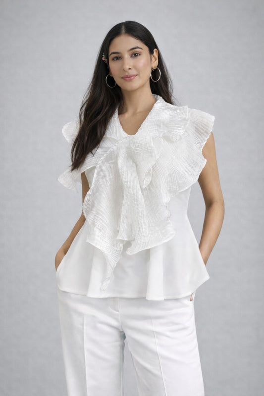 White drape peplum top