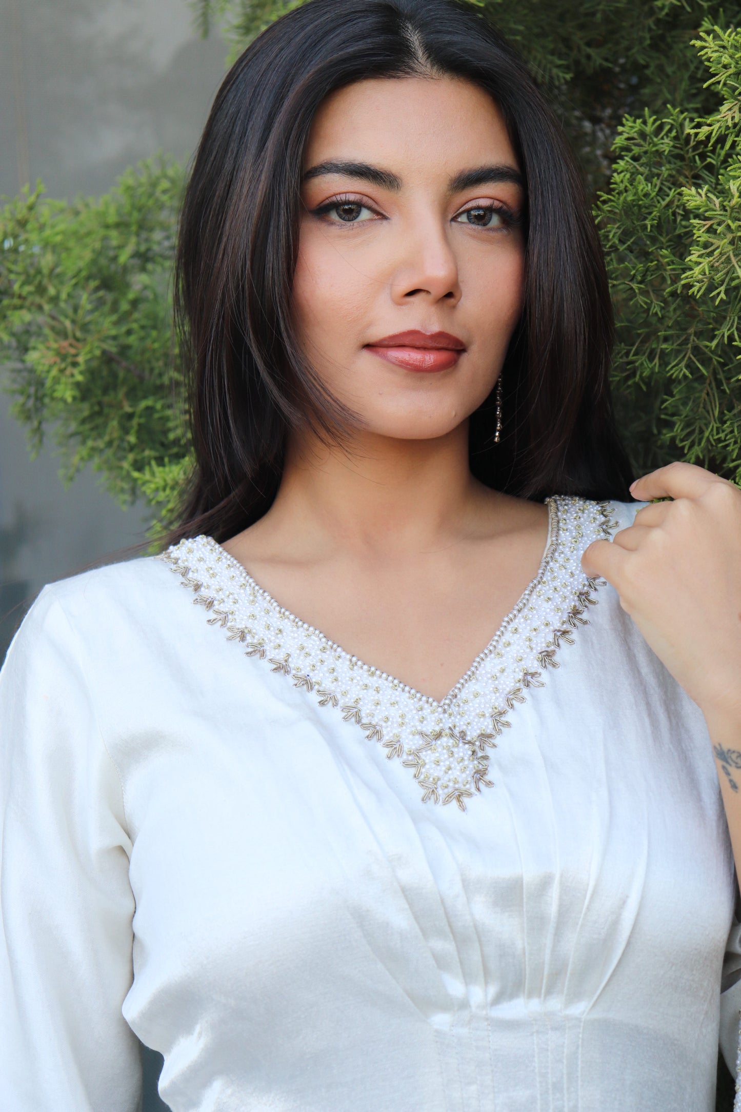 Pearl Embellished Silk Kaftan