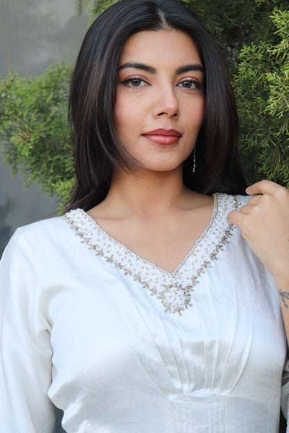 Pearl Embellished Silk Kaftan