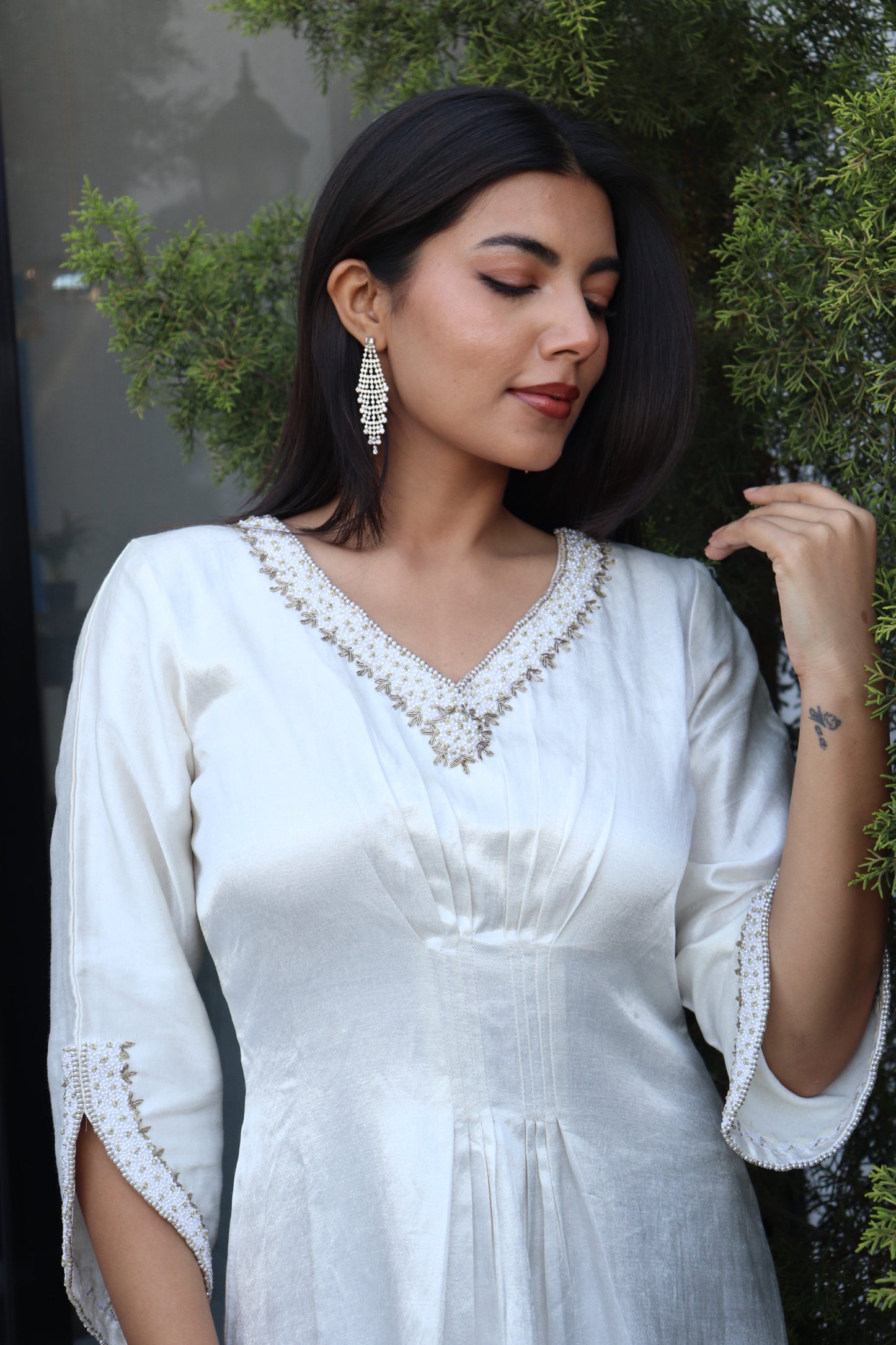 Pearl Embellished Silk Kaftan