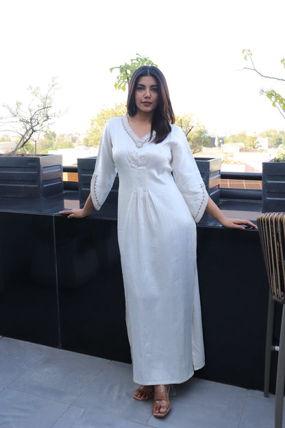 Pearl Embellished Silk Kaftan