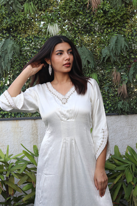 Pearl Embellished Silk Kaftan