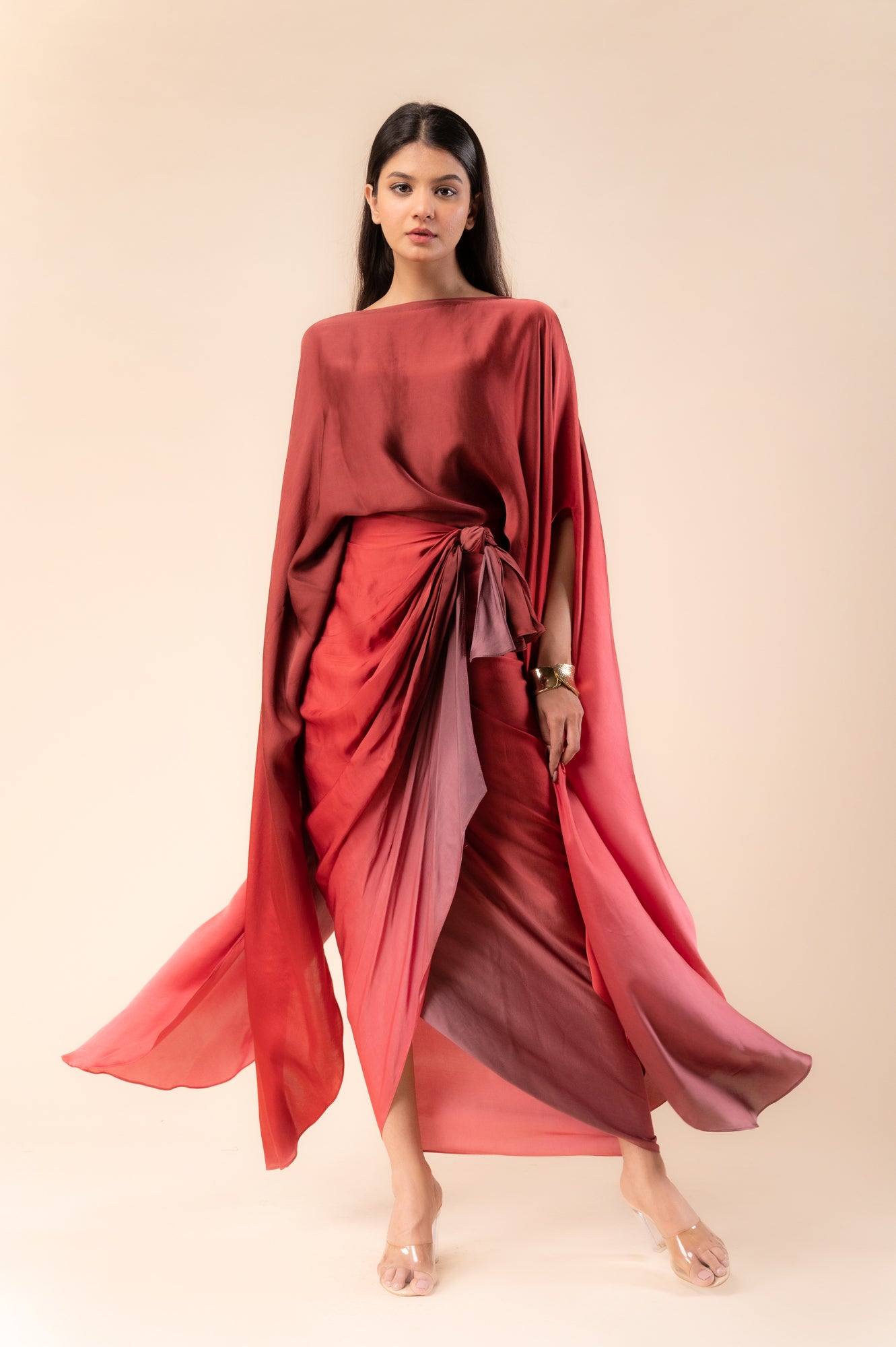 Ombre cape and drape skirt set
