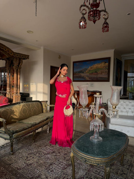 Magenta pink drape saree