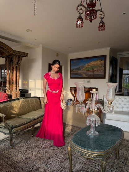 Magenta pink drape saree