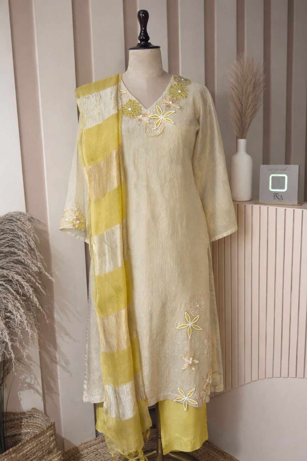 Tissue floral patch kurta set