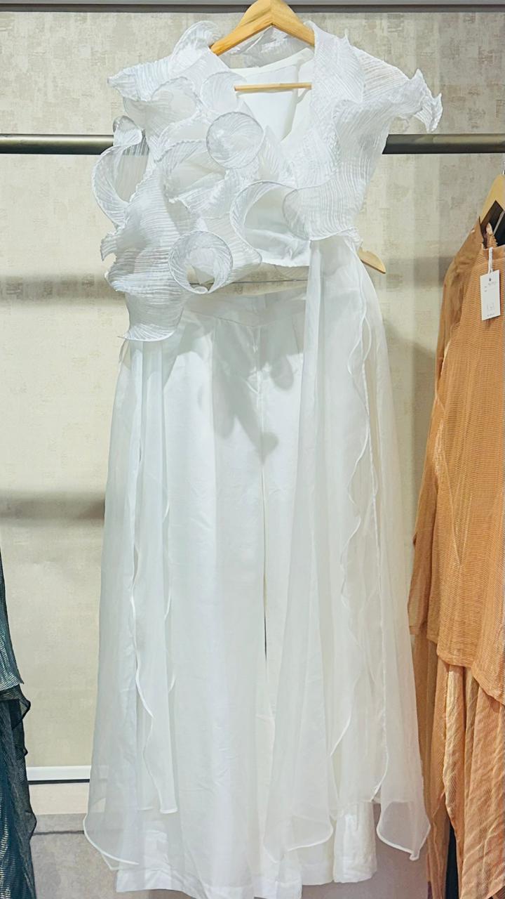 Organza ruffle panelled top and pants