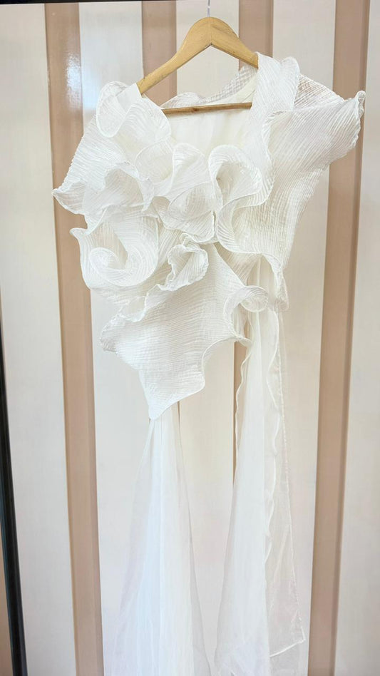 Organza ruffle panelled top and pants