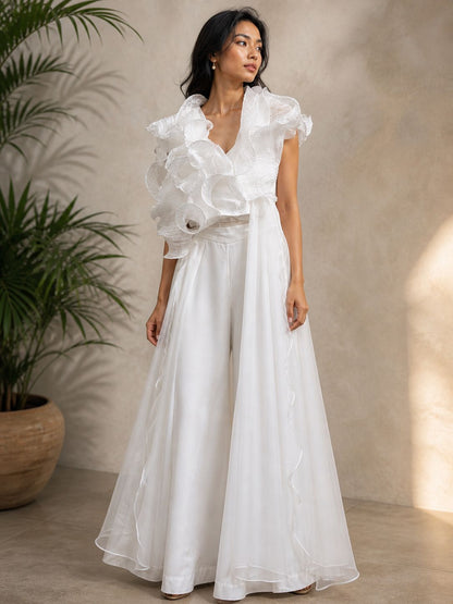 Organza ruffle panelled top and pants