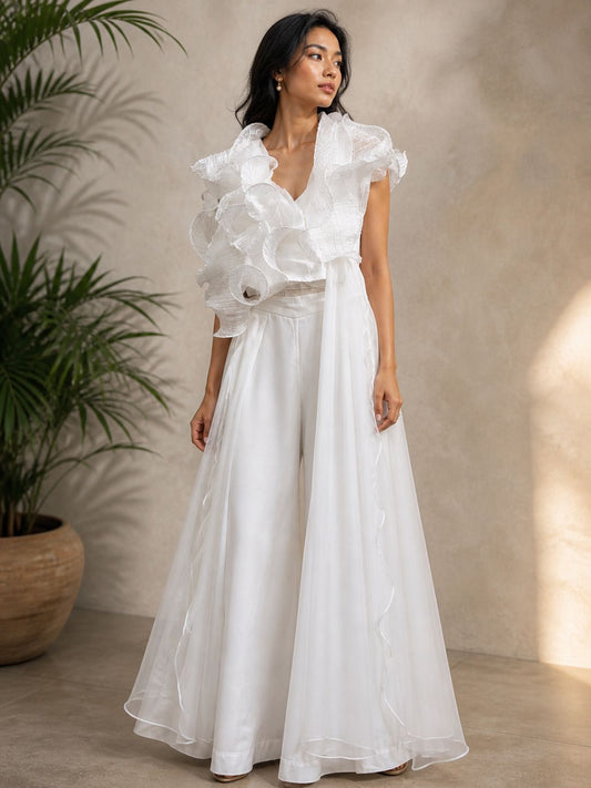 Organza ruffle panelled top and pants