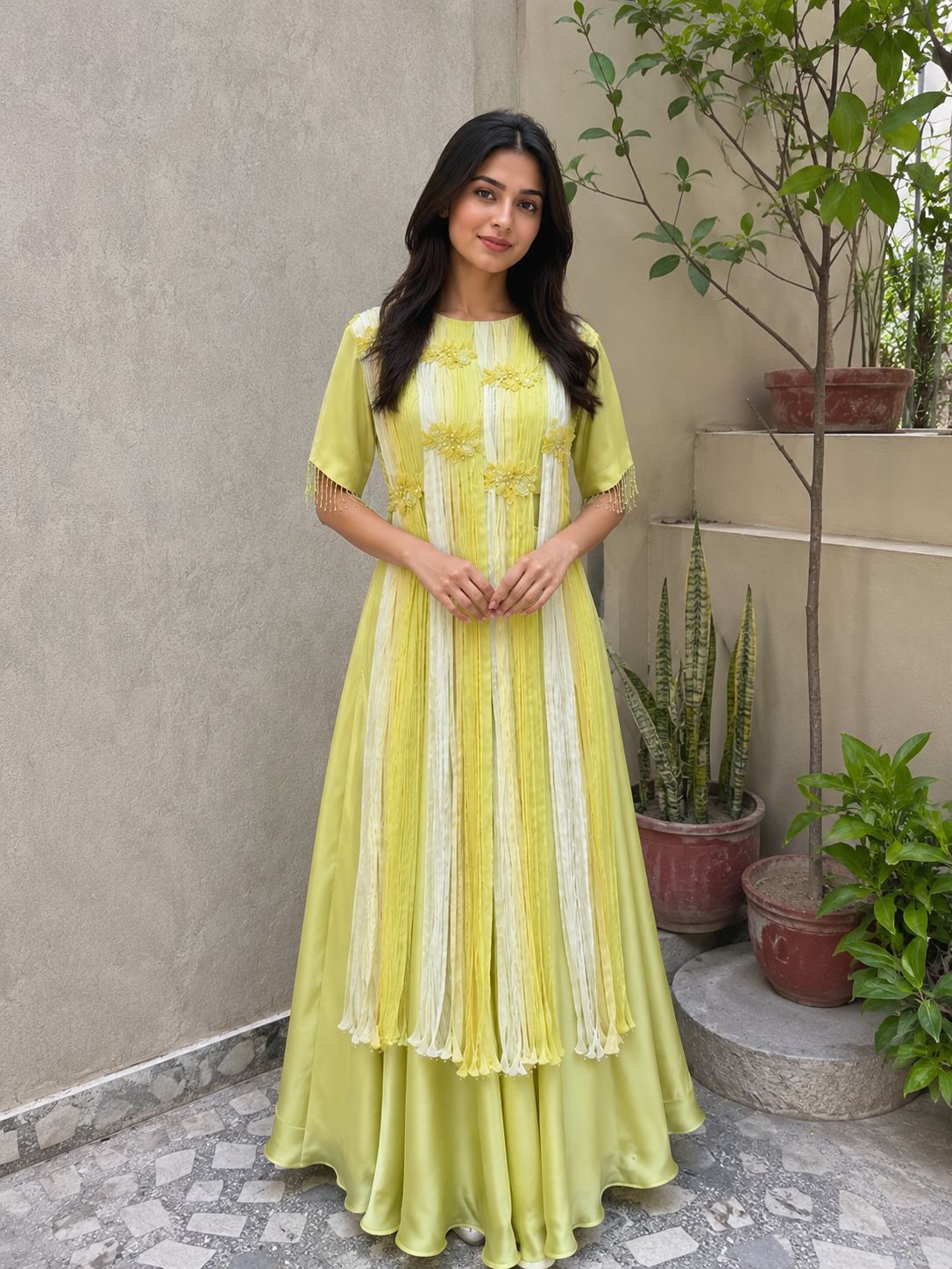 Lime Whisper – Hand Embellished Skirt & Blouse Set