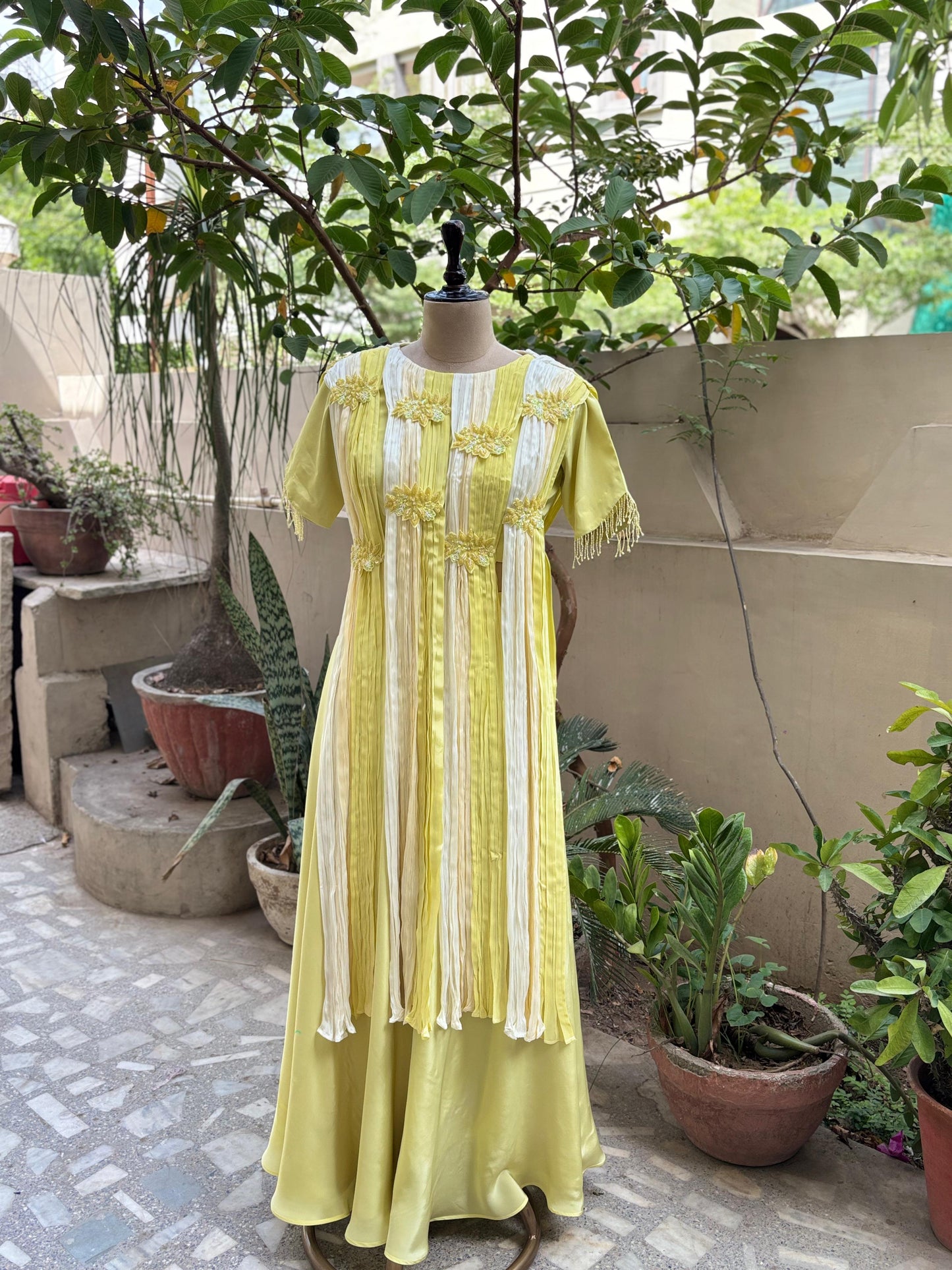 Lime Whisper – Hand Embellished Skirt & Blouse Set