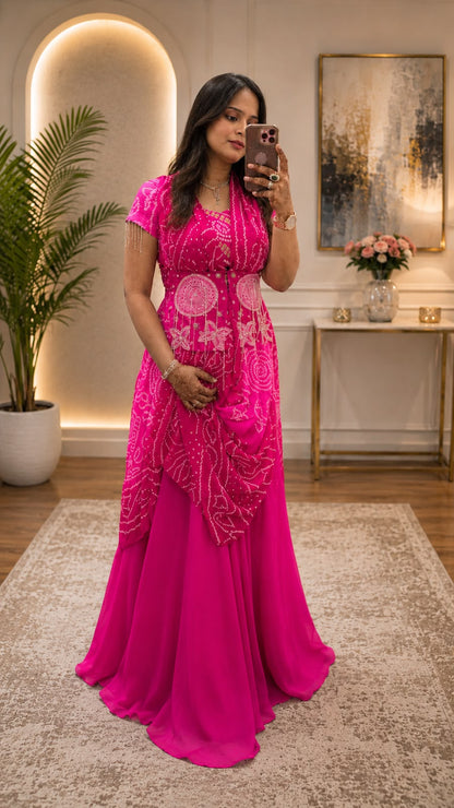 Pure Bandhej Drape Jacket set