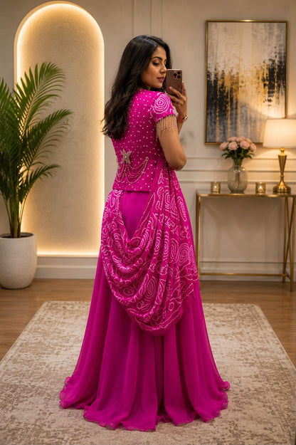 Pure Bandhej Drape Jacket set