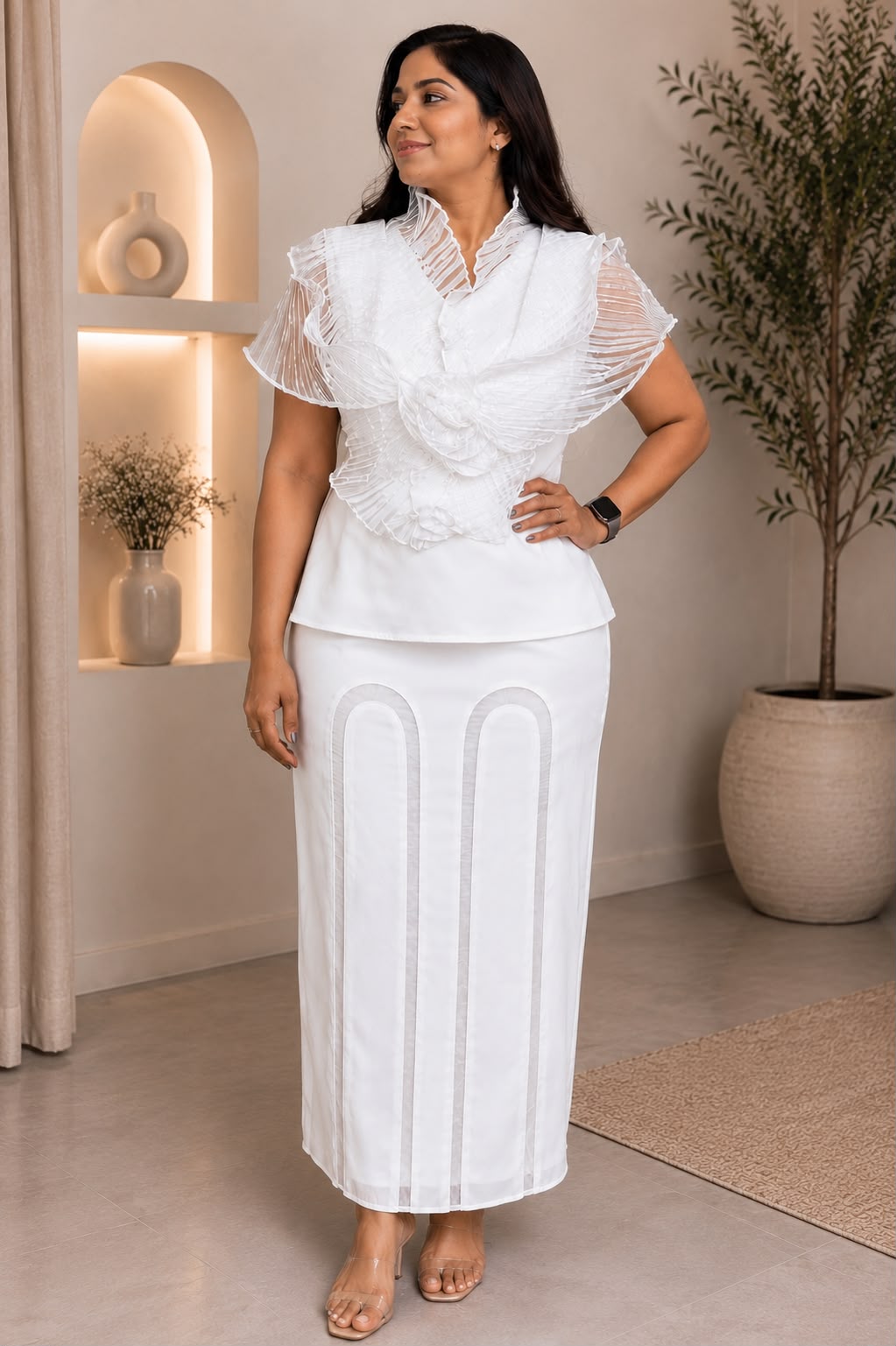 Ivory white sculpted Top