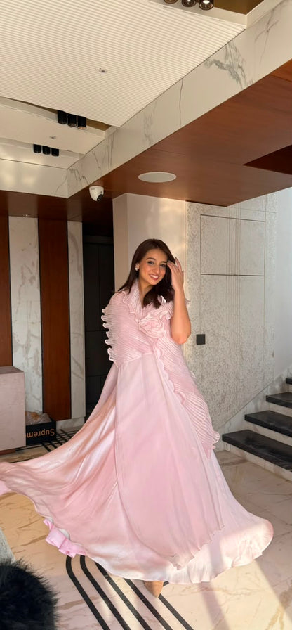 Blush Whisper Cape gown