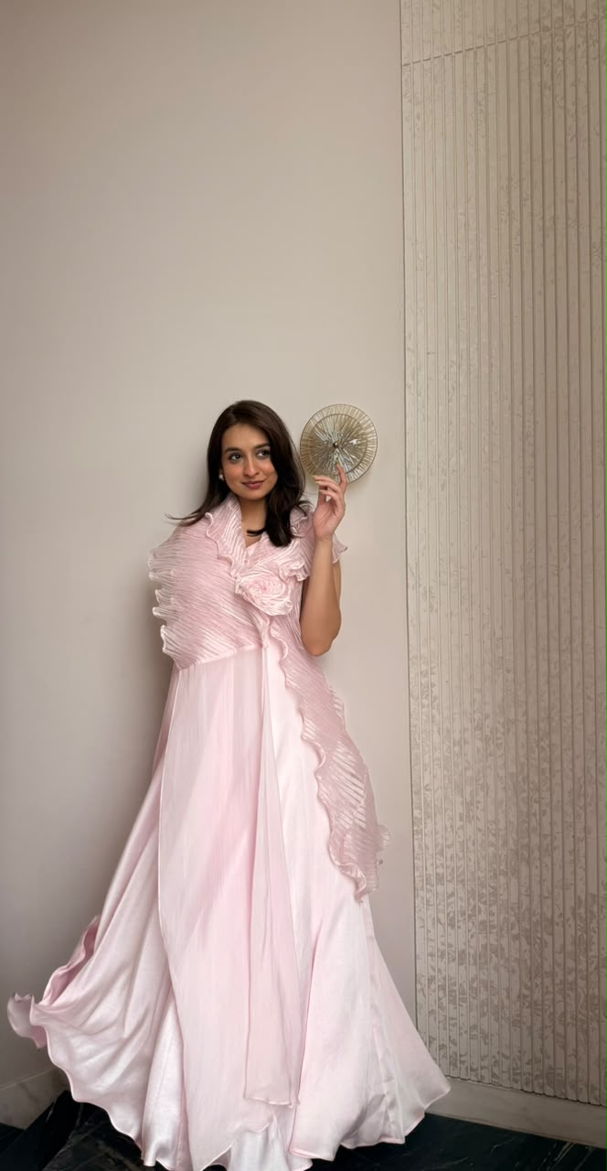 Blush Whisper Cape gown