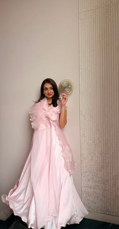 Blush Whisper Cape gown