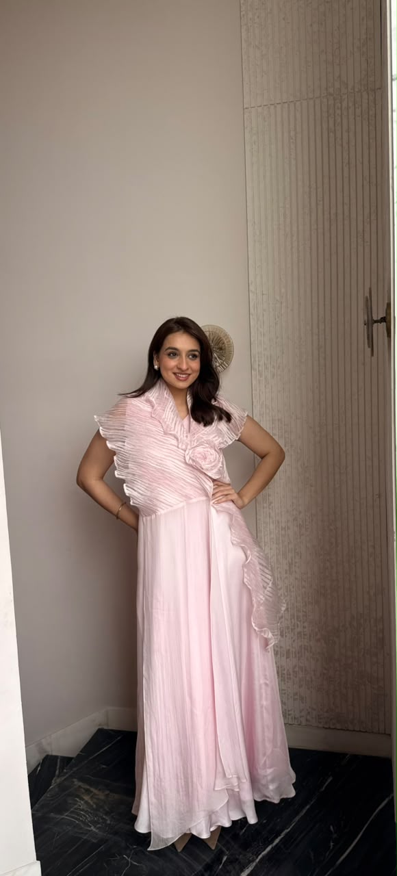 Blush Whisper Cape gown