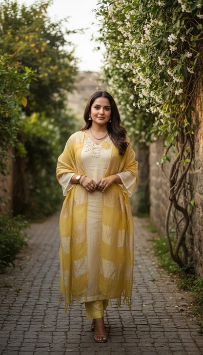Tissue floral patch kurta set
