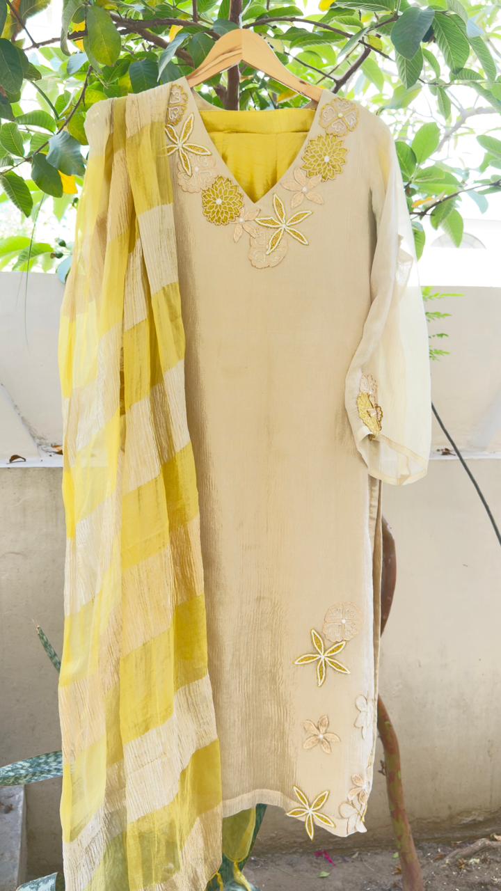 Tissue floral patch kurta set