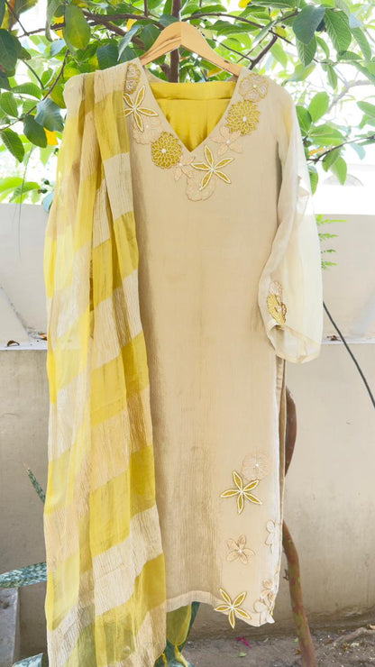 Tissue floral patch kurta set