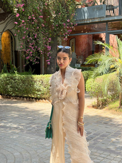 Pleated organza drape top and pants