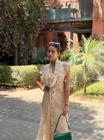 Pleated organza drape top and pants