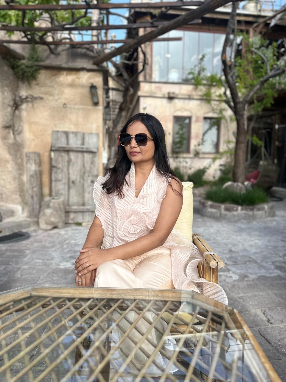 Pleated organza drape top and pants