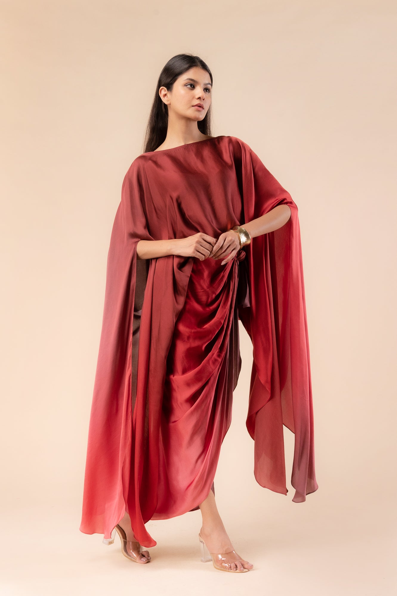 Ombre cape and drape skirt set