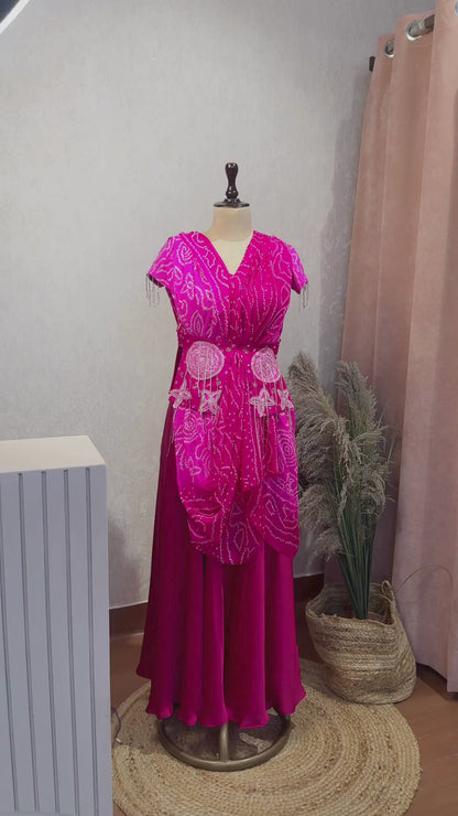 Pure Bandhej Drape Jacket set